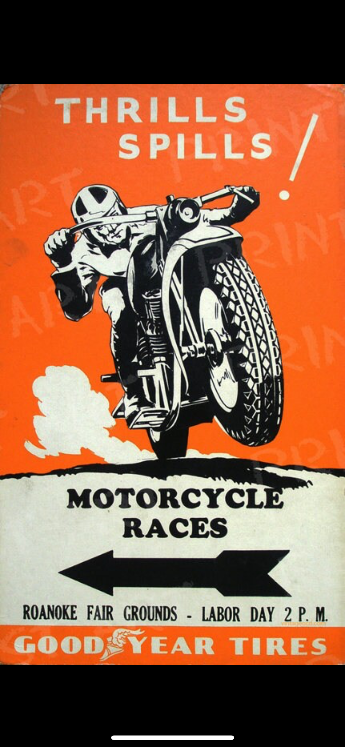 Good Year tyres Thrills Spills ! 1930s Motorcycle poster