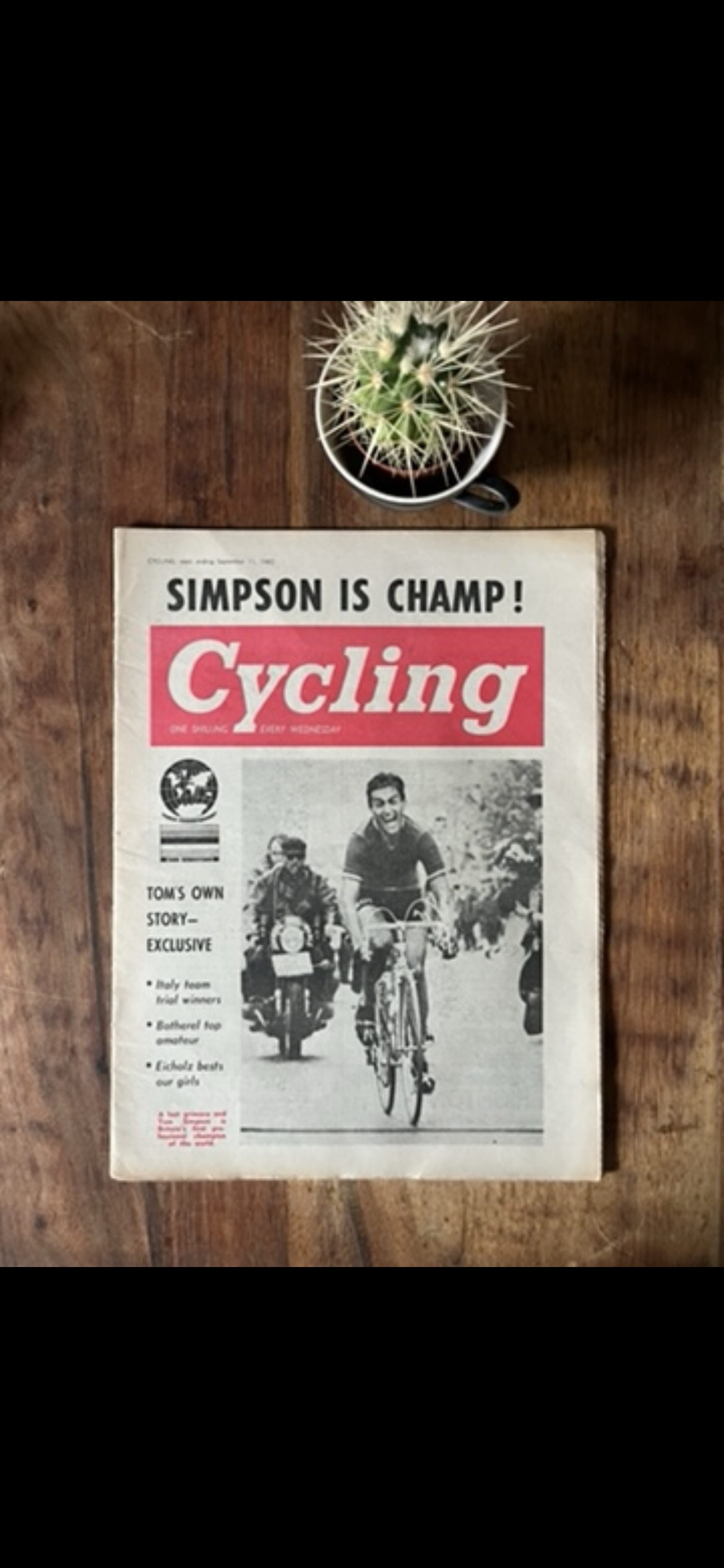 Tom Simpson 1963 original Cycling magazine “Simpson is champ”