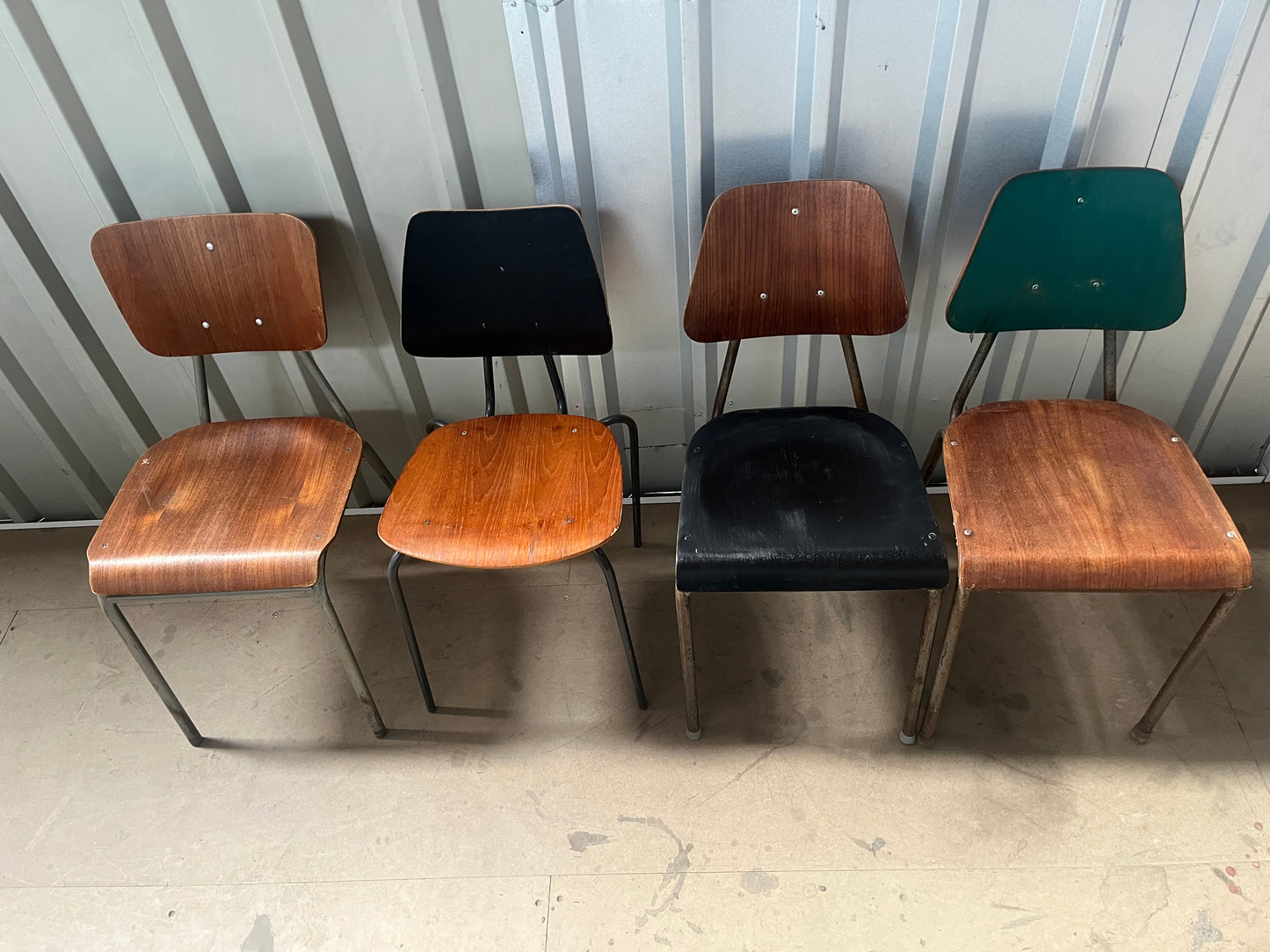 Vintage 1970s Danish Stacking Chairs- Mismatched set of four -