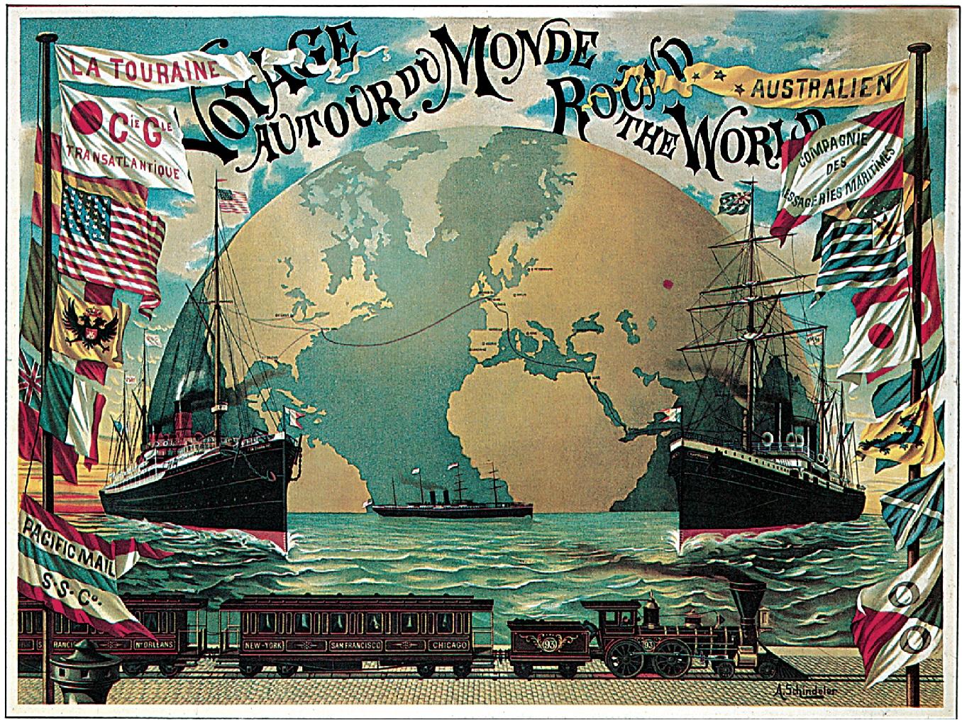 Vintage travel poster - Round the World Voyage advertisement c1890