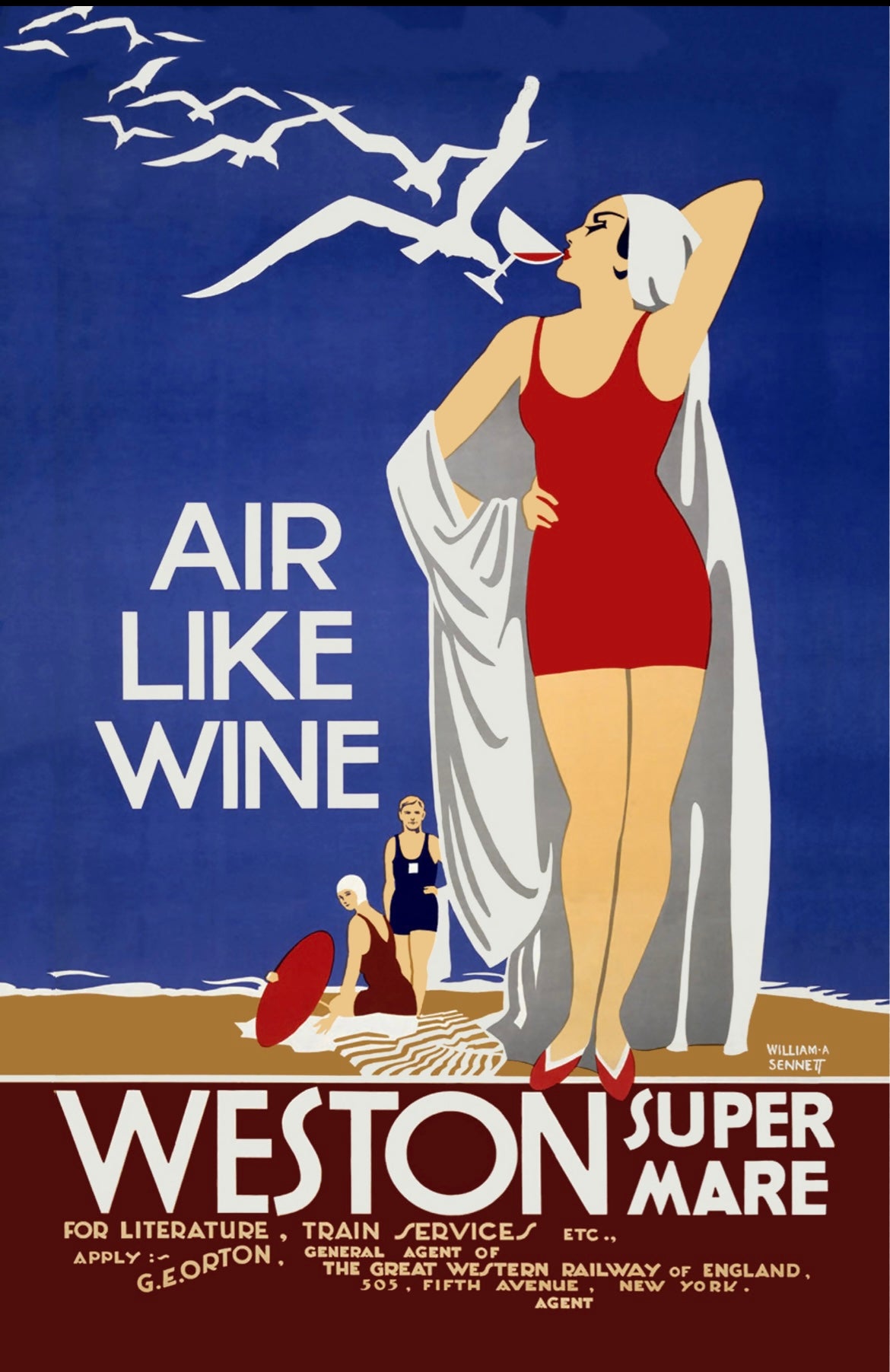 Weston Super Mare Vintage Advertising Poster - 1920s “Air like wine”