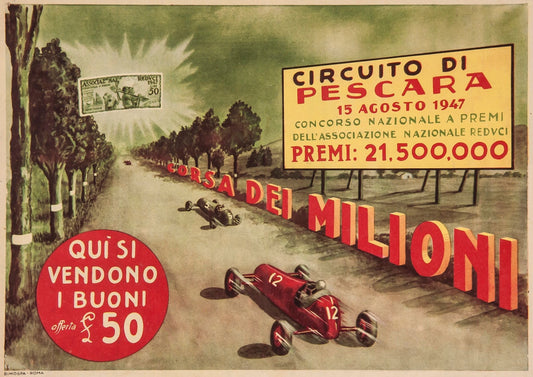 Vintage Automobile Poster -  Grand Prix Pescara 1947