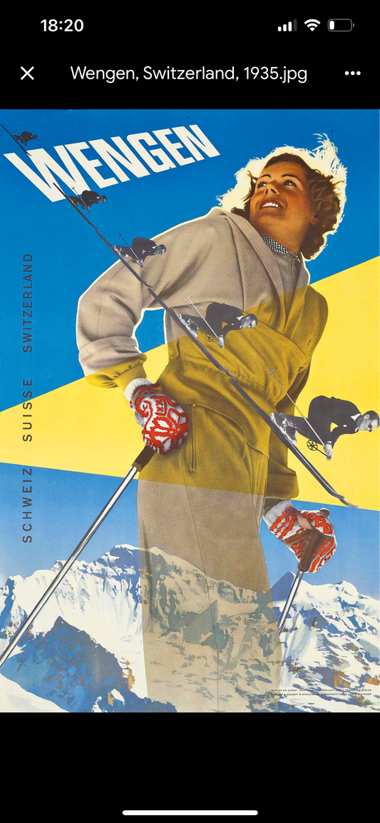 Vintage Travel Poster - Wengen, Swiss Ski Resort 1935