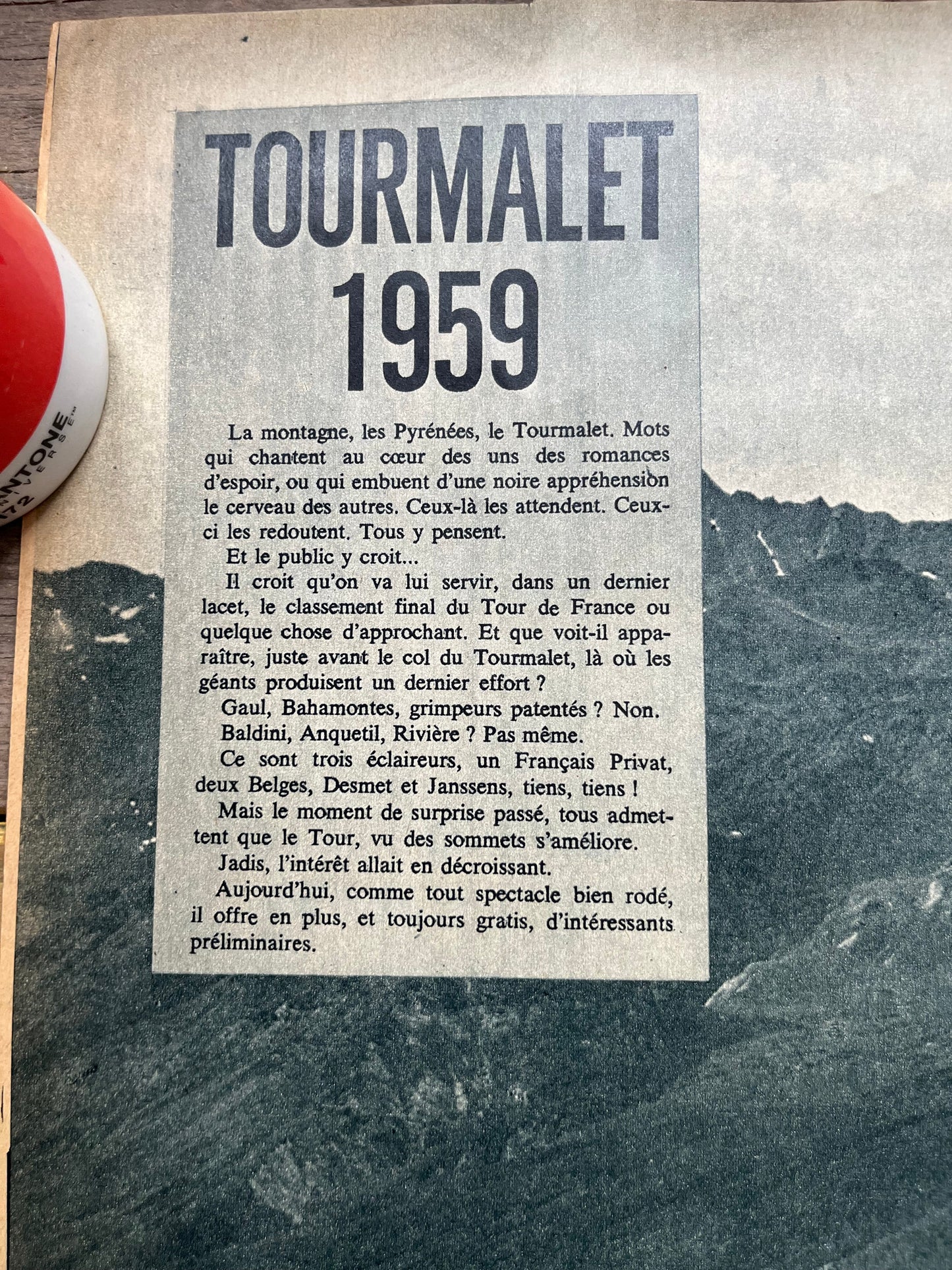 Vintage Cycling Print - Tour de France, Tourmalet Peloton, Original 1959