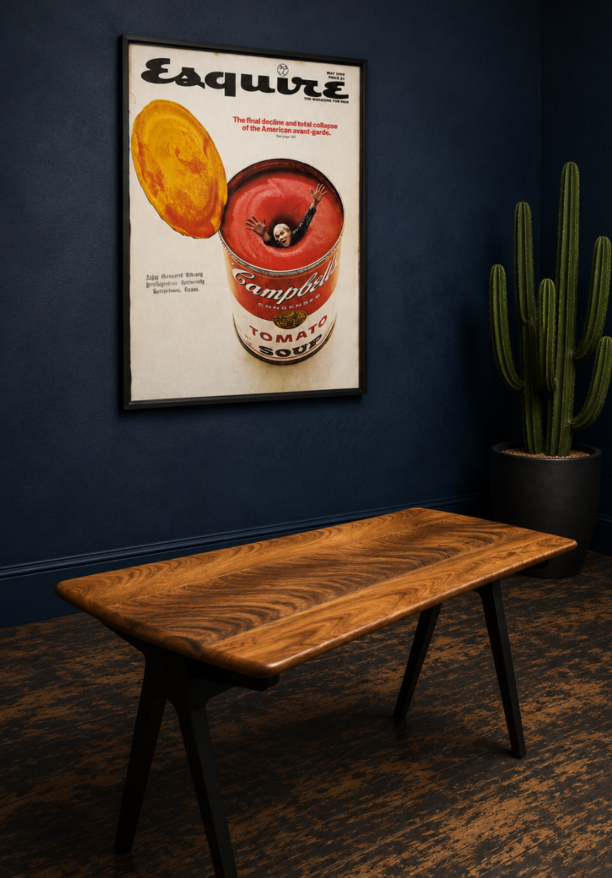 1950s James Leonard ESA side Table with reclaimed elm top