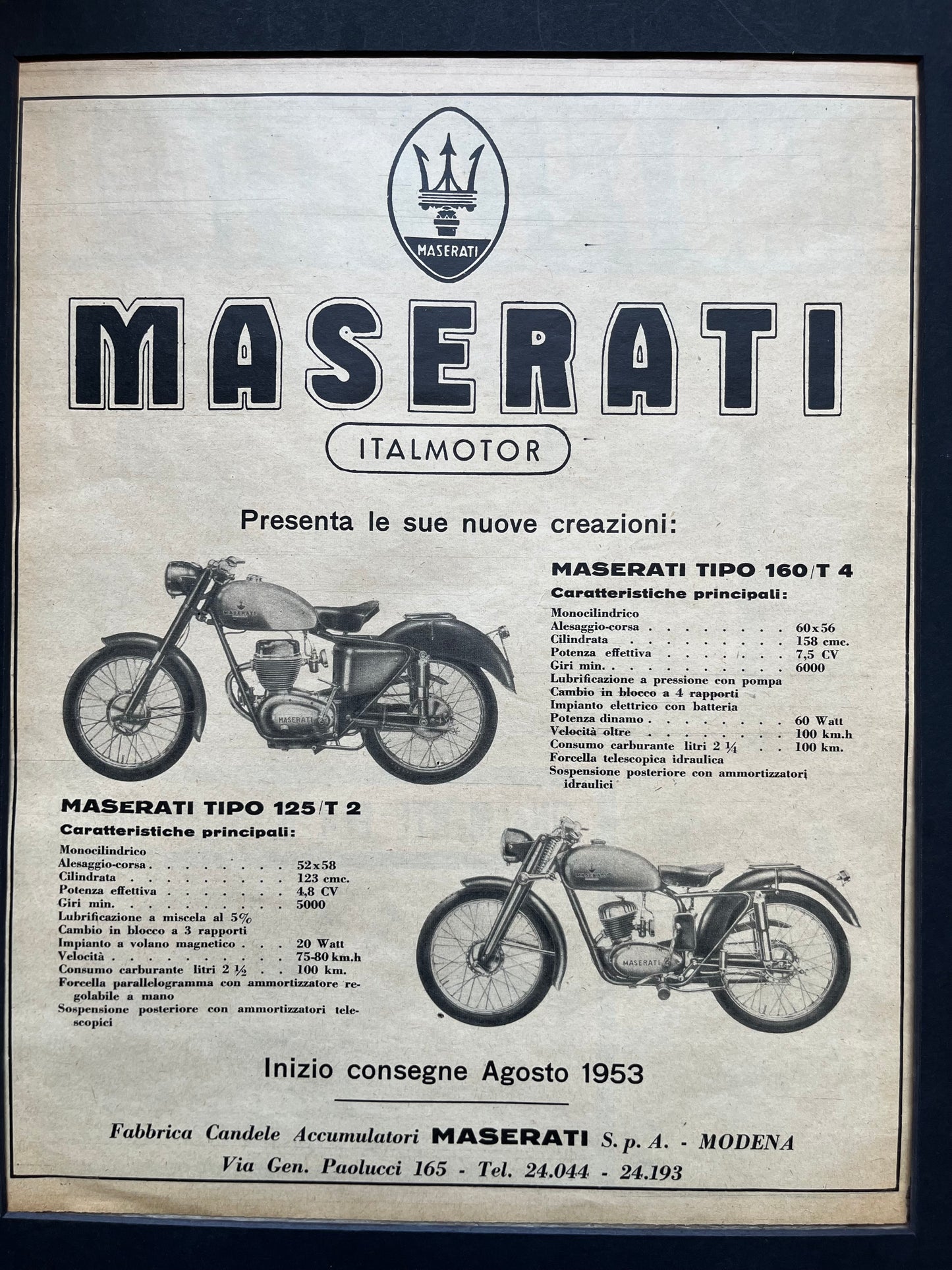 Maserati motorcycles advertising print 1950s