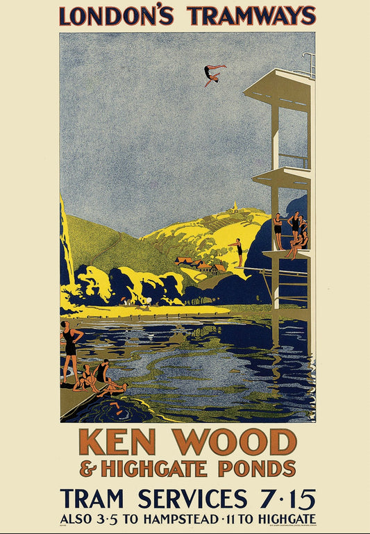 Vintage Advertising Poster - Ken Wood and Highgate ponds, London Underground, 1930s
