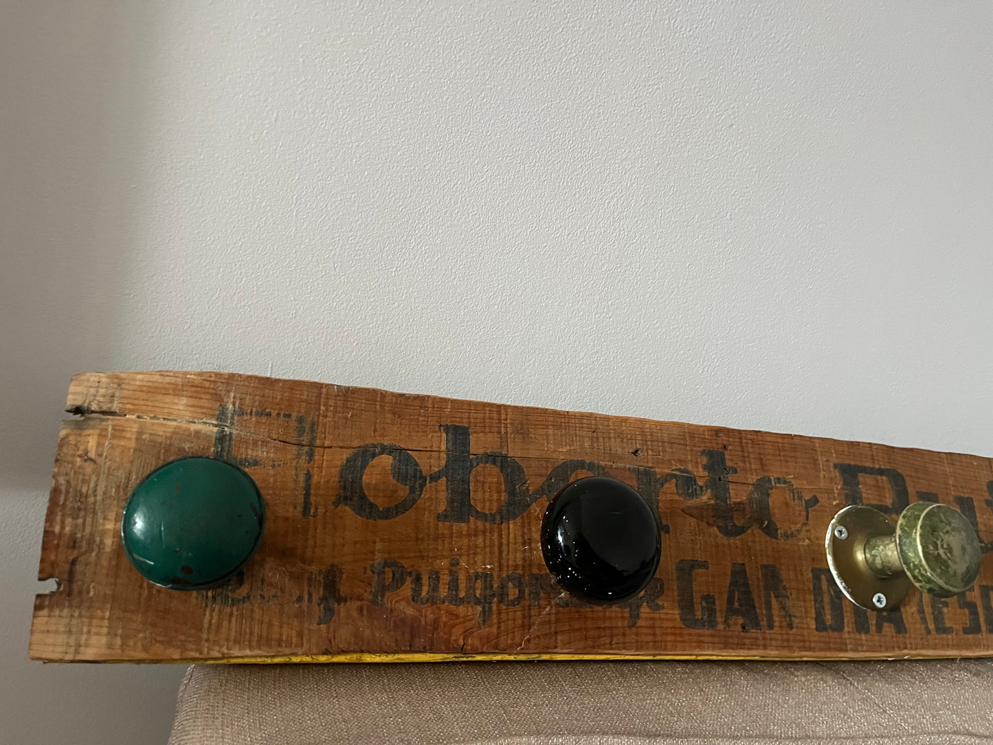 Reclaimed Spanish orange crate coat hanger