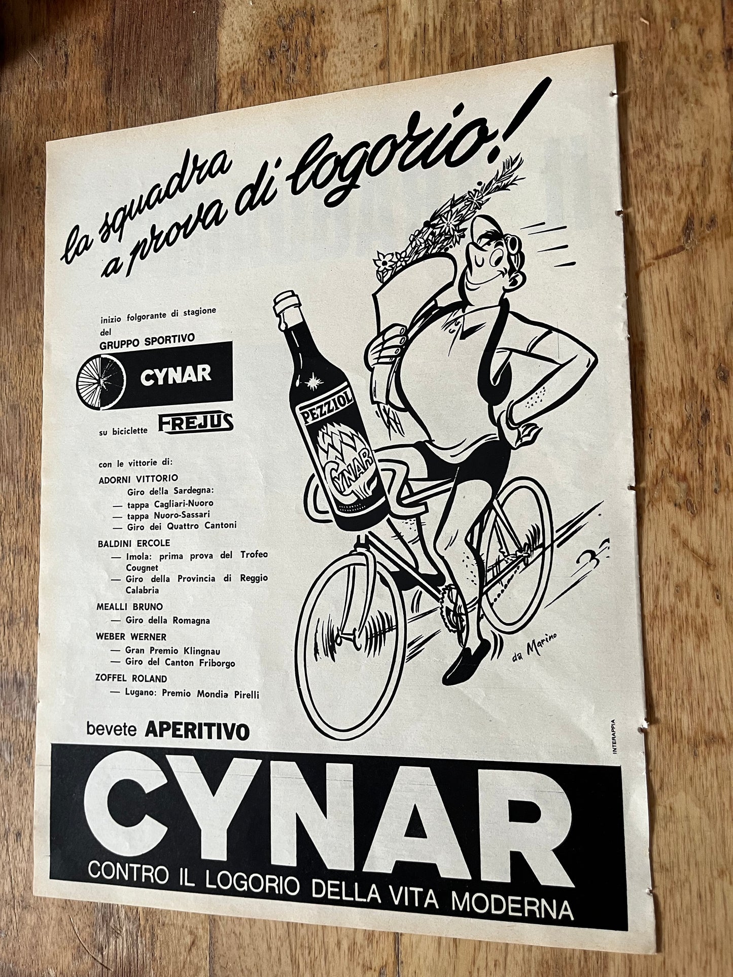 Cynar aperitvo Giro d'italia advertisement 1963