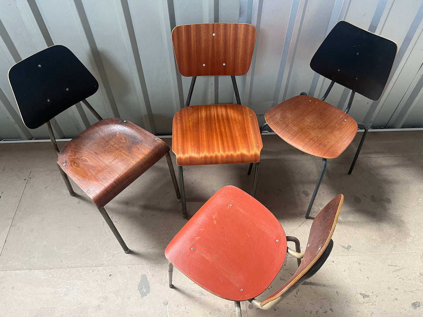 Vintage 1970s Danish Stacking Chairs- Mismatched set of four -
