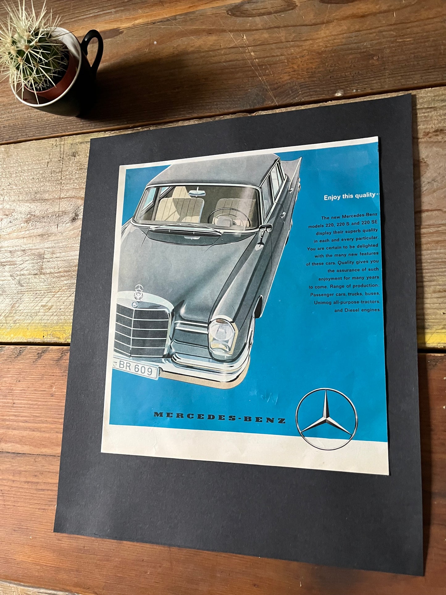 Mercedes Fintail 220 vintage poster 1960