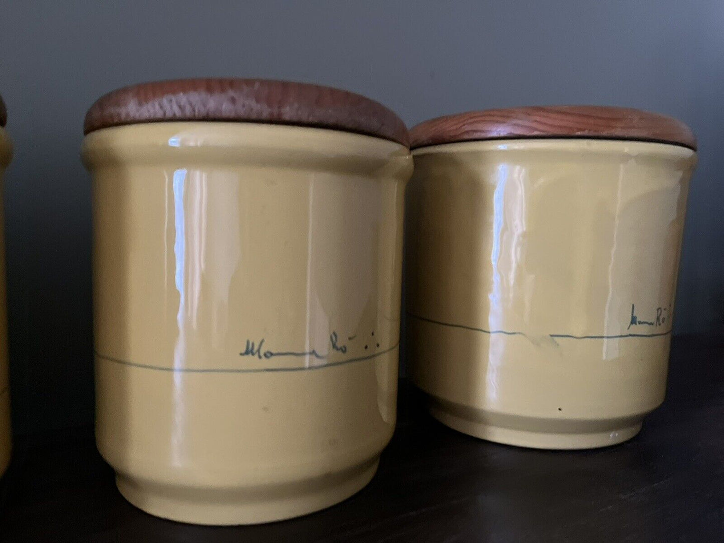 Vintage Mamma Ro Yellow glazed Pottery Cannisters, Italy