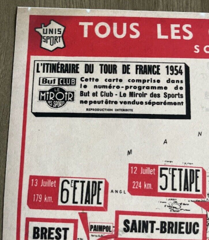 1954 Vintage Tour De France Vespa Stage map