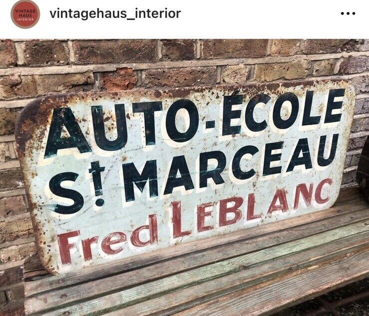 Vintage French Garage Sign Auto “Ecole Fred Le Blanc” Suit Bar Cafe restaurant