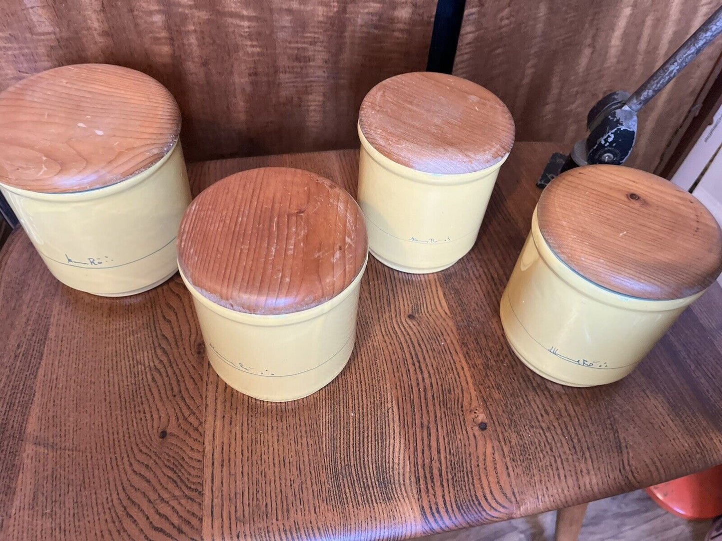 Vintage Mamma Ro Yellow glazed Pottery Cannisters, Italy