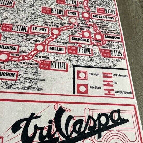 1954 Vintage Tour De France Vespa Stage map