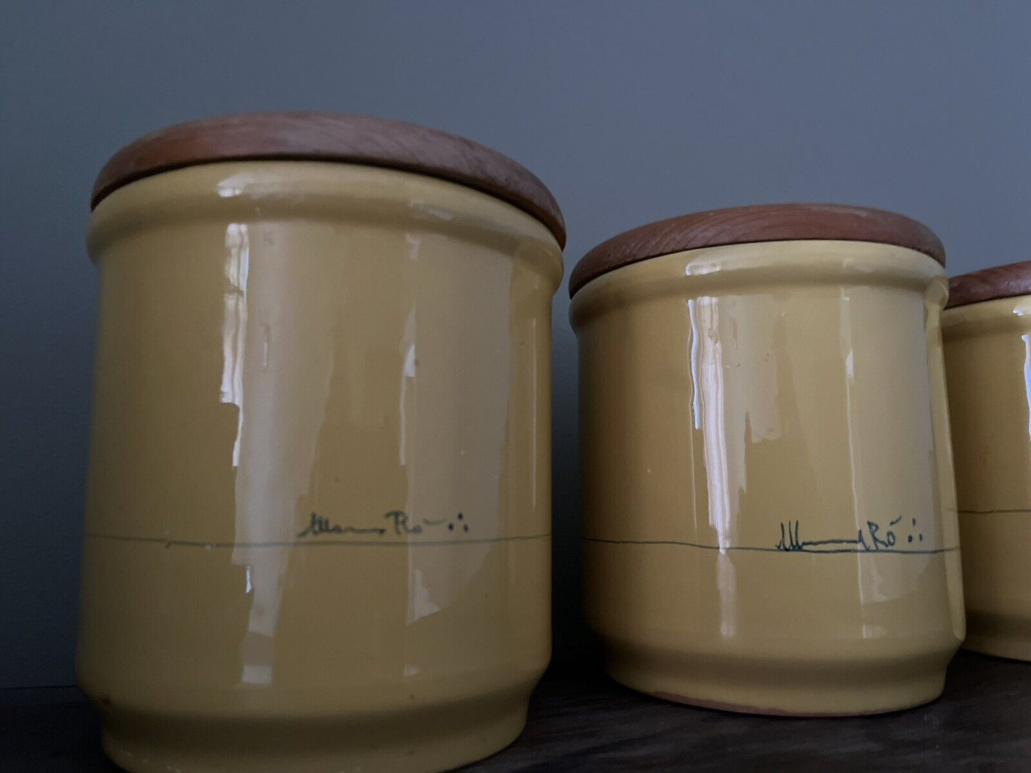 Vintage Mamma Ro Yellow glazed Pottery Cannisters, Italy