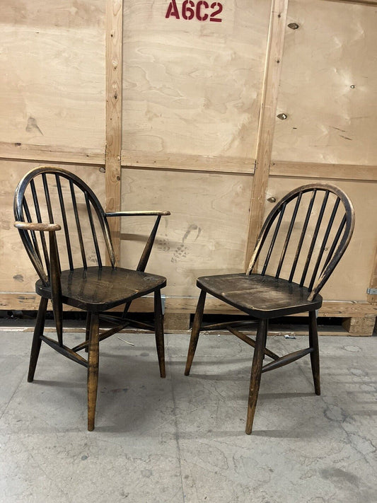 Two early Ercol Chairs One Carver 1950s Vintage