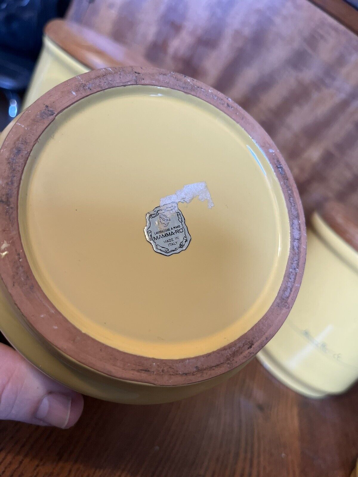 Vintage Mamma Ro Yellow glazed Pottery Cannisters, Italy