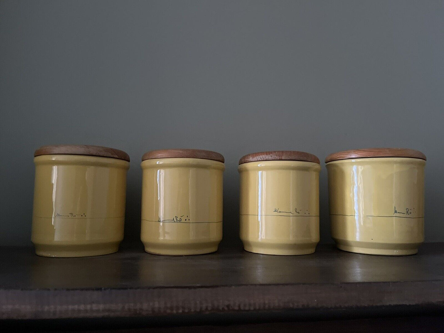 Vintage Mamma Ro Yellow glazed Pottery Cannisters, Italy