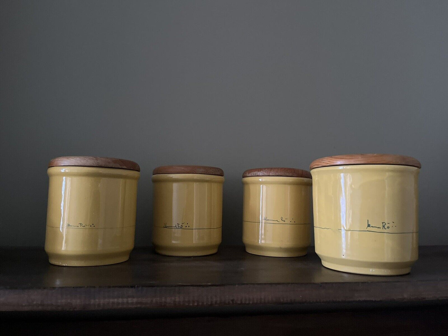 Vintage Mamma Ro Yellow glazed Pottery Cannisters, Italy