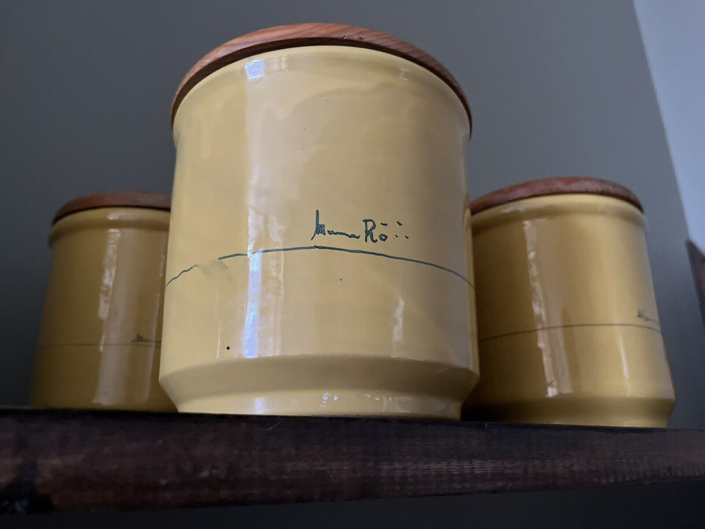 Vintage Mamma Ro Yellow glazed Pottery Cannisters, Italy