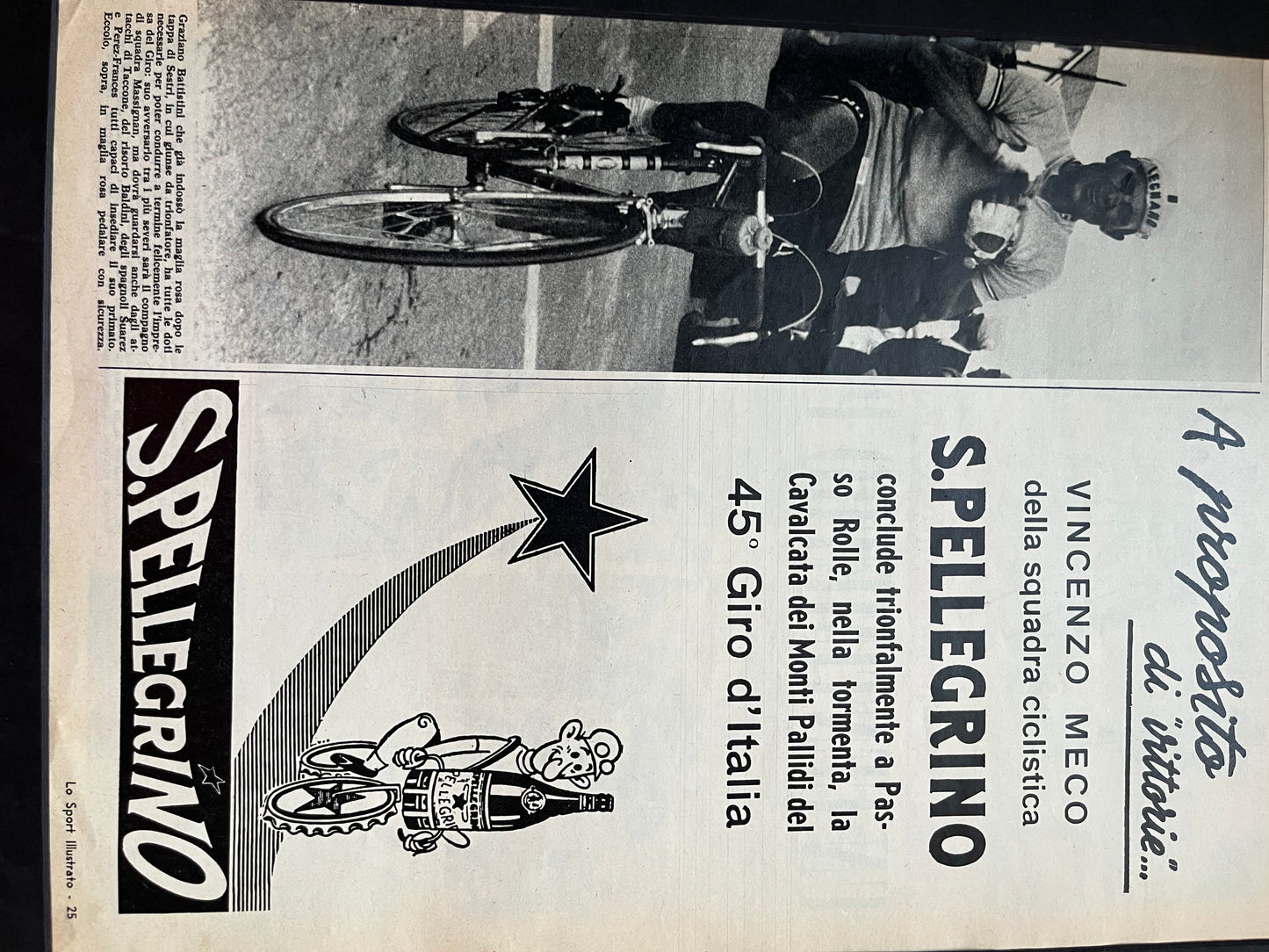 San Pellegrino Giro d'italia advertisement Vincenzo Meco 1963