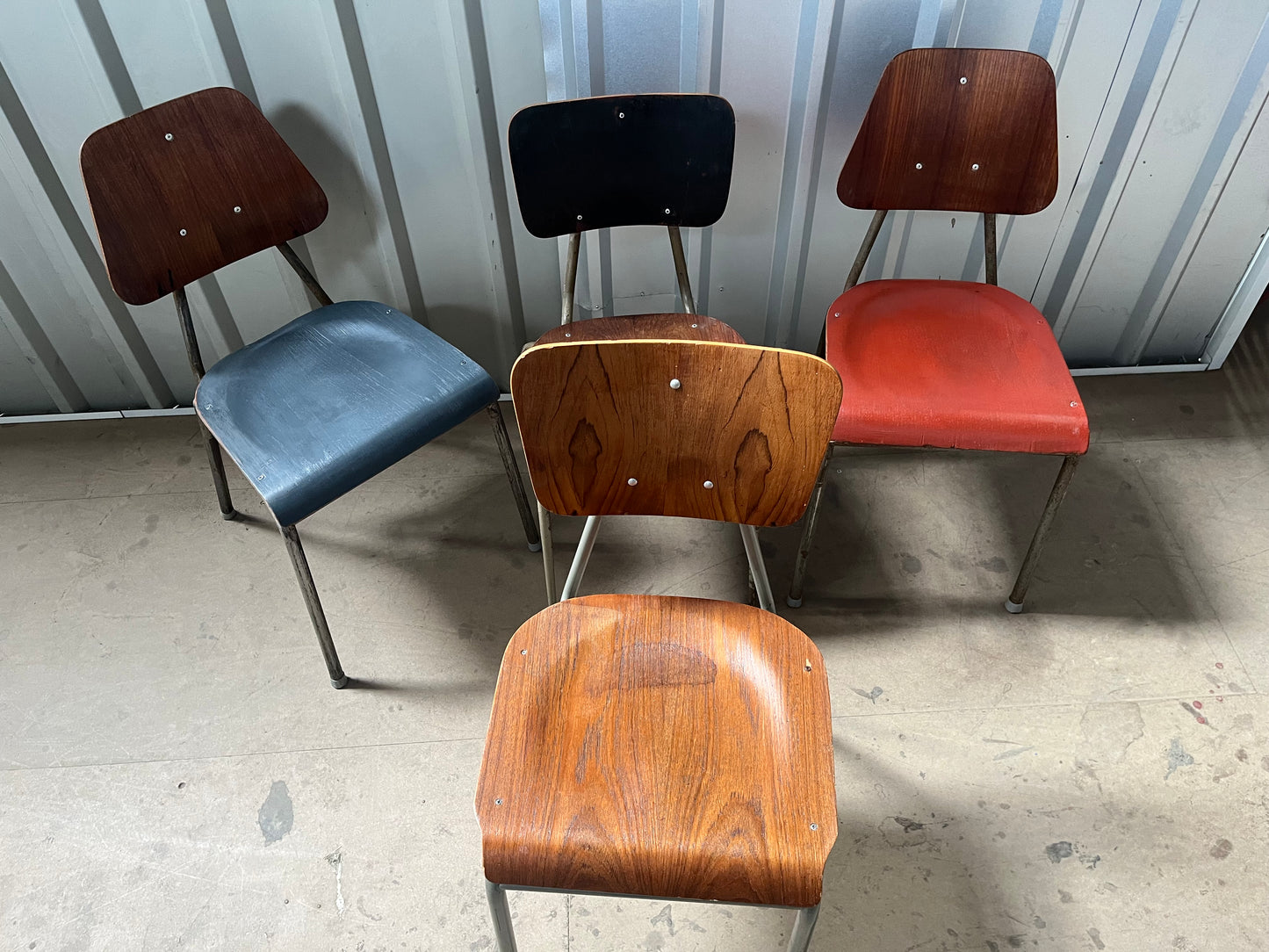 Vintage 1970s Danish Stacking Chairs- Mismatched set of four -