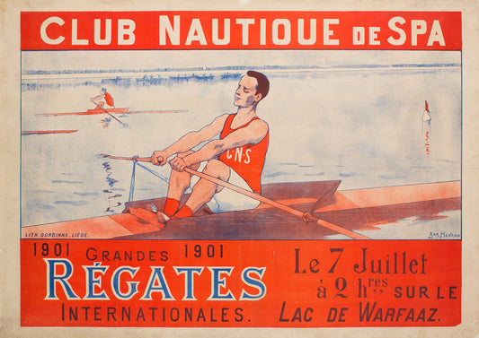 Club Nautique de Spa vintage advertising poster, 1901 Belgium