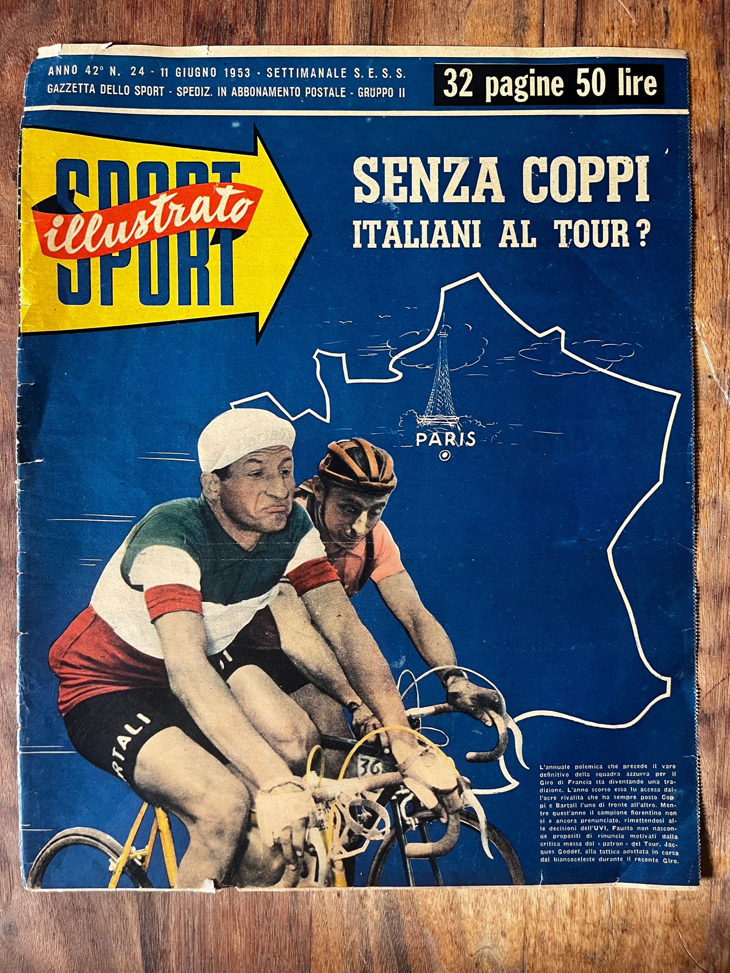 Vintage Tour de France print - Fausto Coppi / Gino Bartali 1953