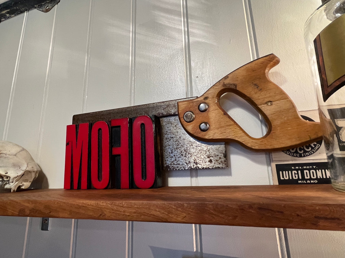 “MOFO” artwork from reclaimed Printing blocks