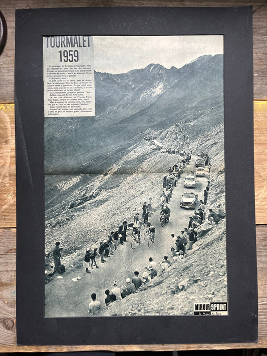 Vintage Cycling Print - Tour de France, Tourmalet Peloton, Original 1959