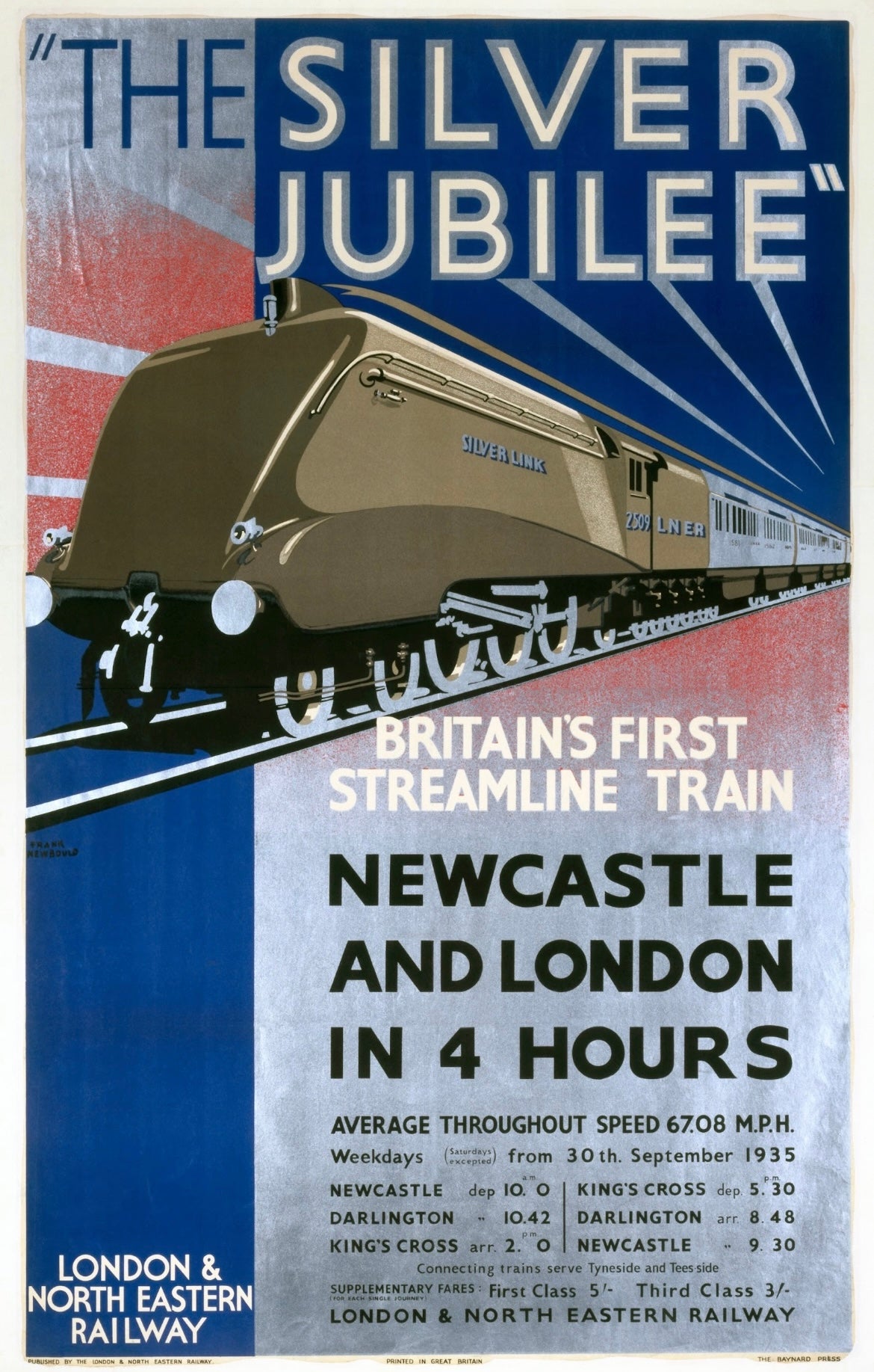 Vintage Silver Jubilee Train London to Newcastle transport poster 1920s