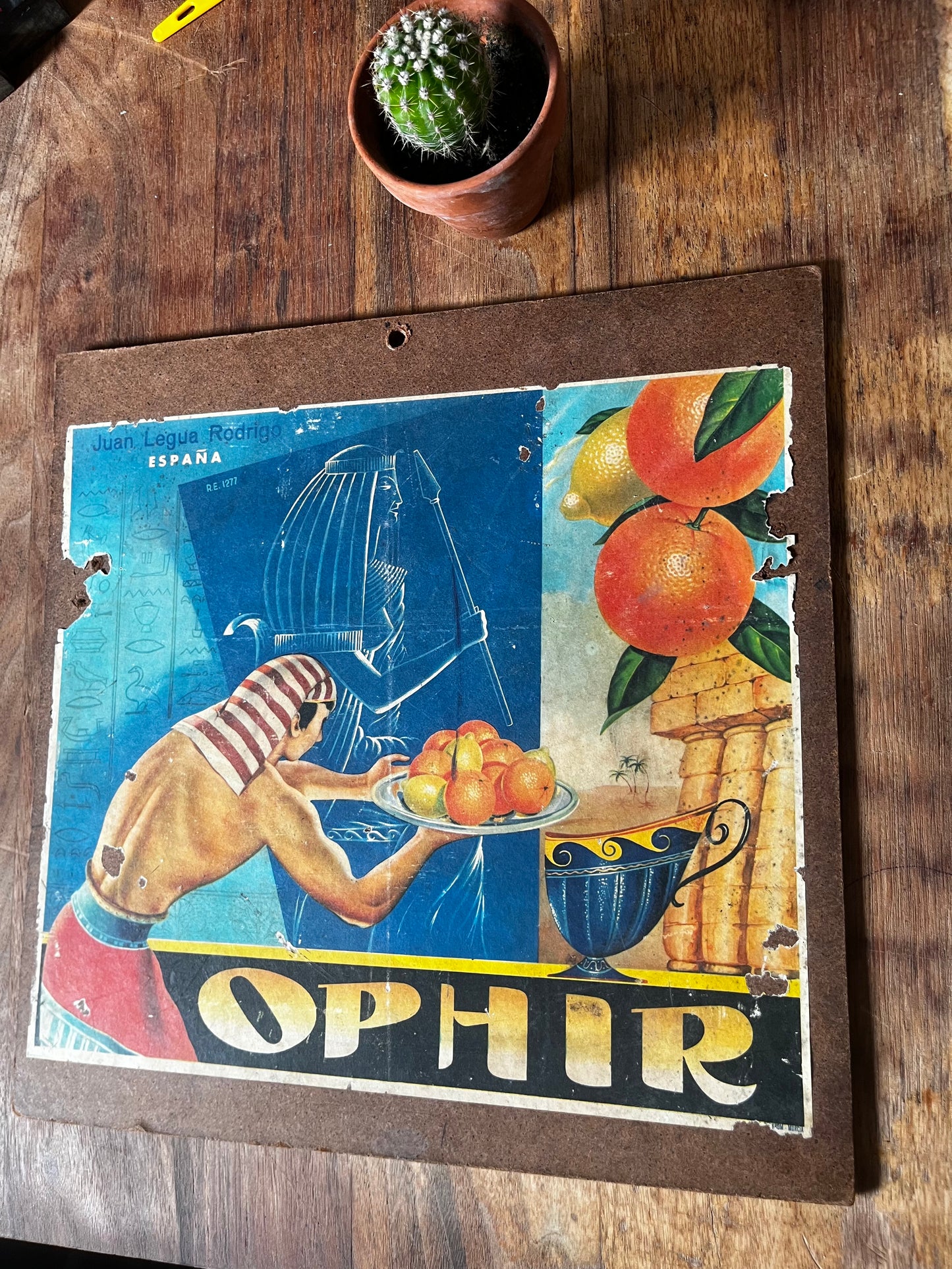 Vintage Spanish Orange crate artwork - Ophir