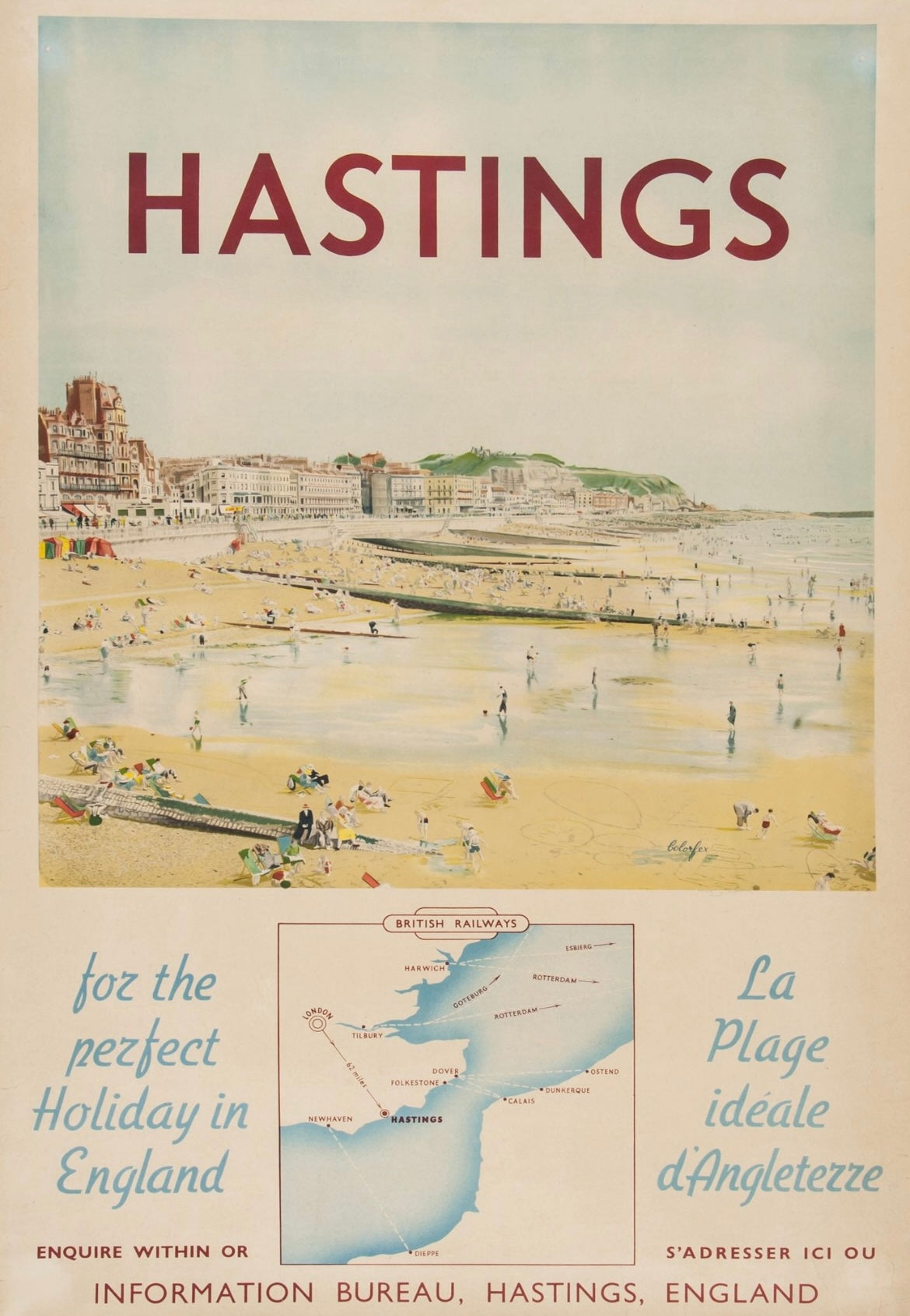 Hastings vintage transport poster "For the perfect holiday in England"