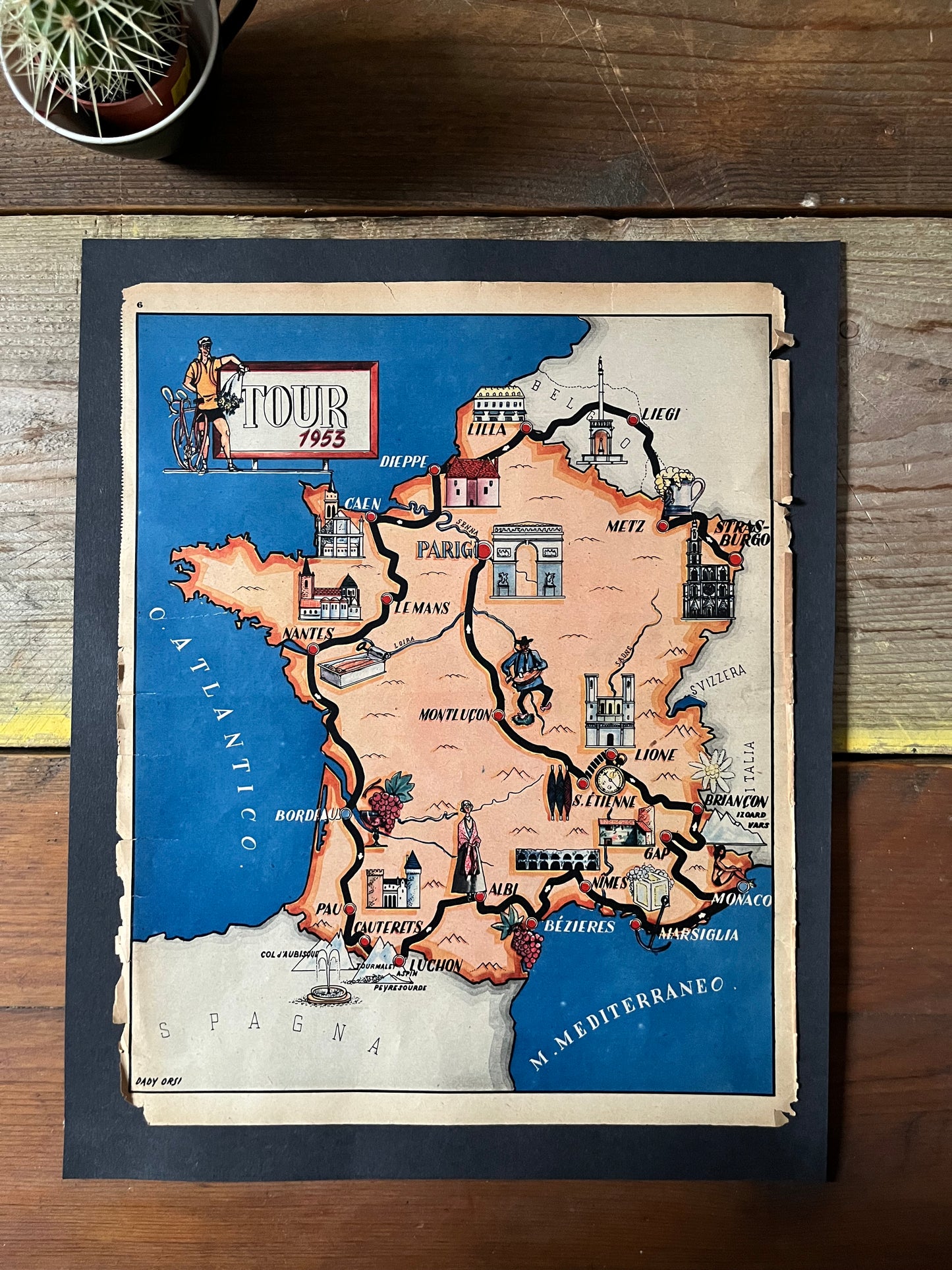 Vintage Original Tour de France Route Map, 1953