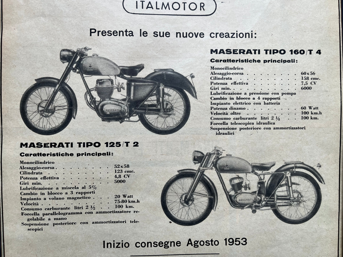 Maserati motorcycles advertising print 1950s