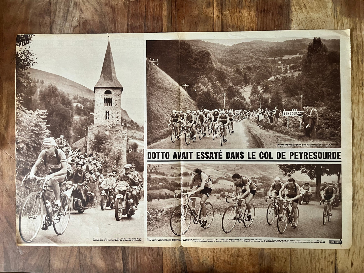 Vintage Tour de France cycling print c1954 Col de Peyresourde