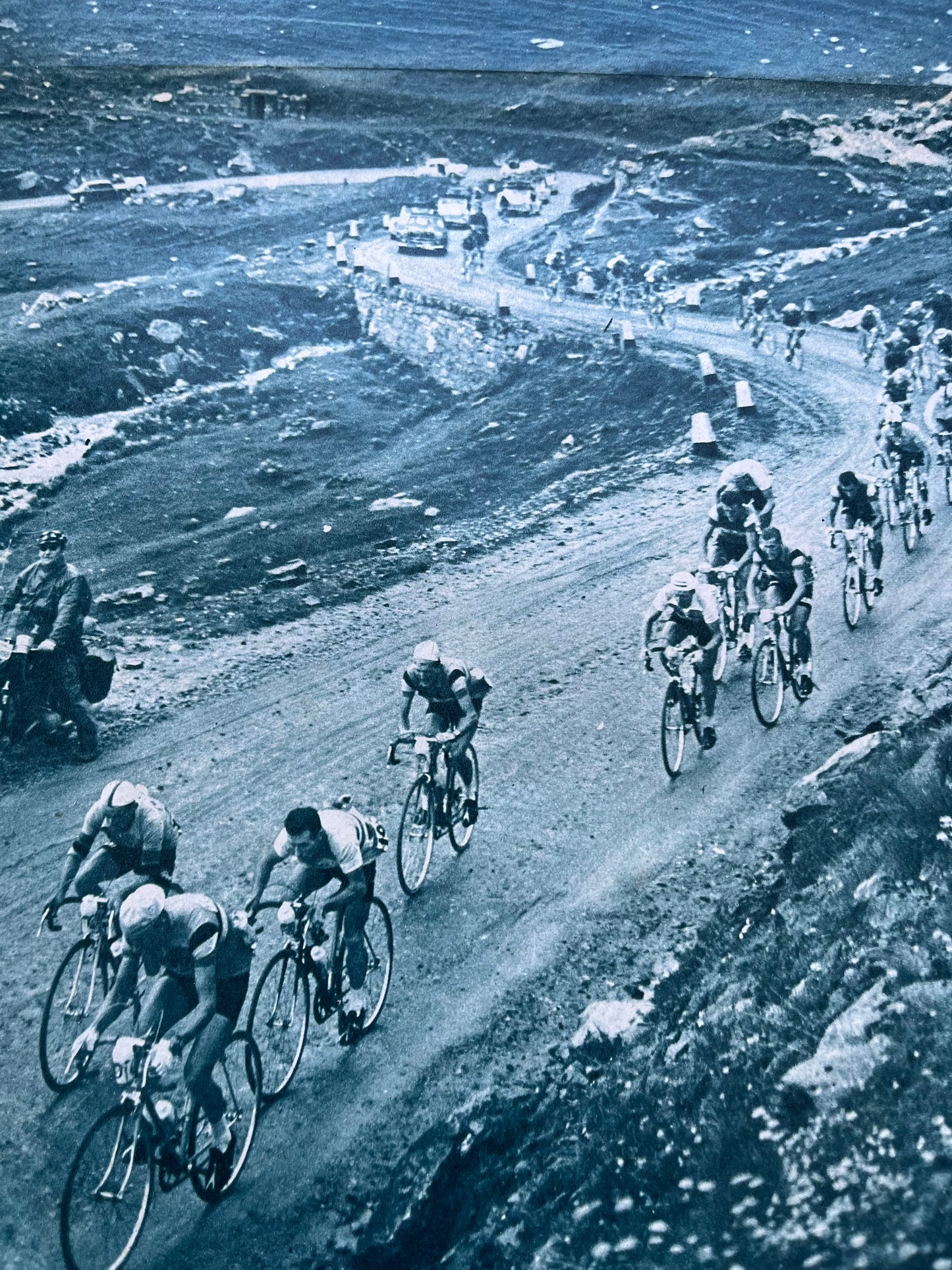 Vintage Cycling Print - Tour de France, Col de St Grand Bernard 1959