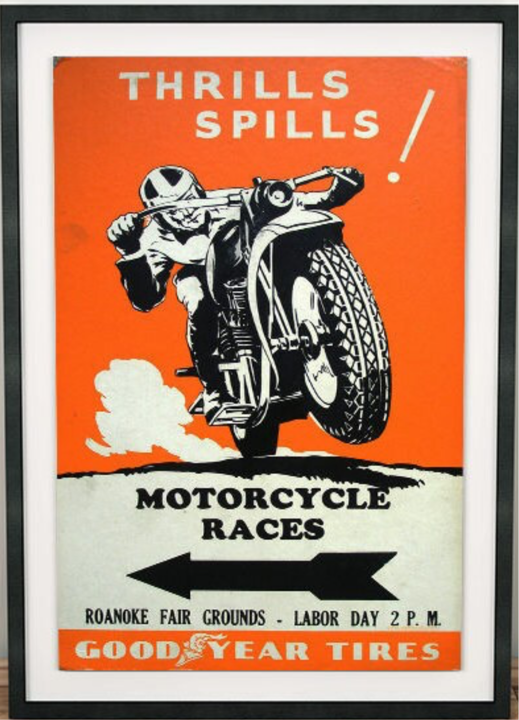 Good Year tyres Thrills Spills ! 1930s Motorcycle poster