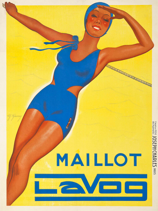 Vintage Maillot Lavog advertising Poster - Swimwear, Art Deco 1936