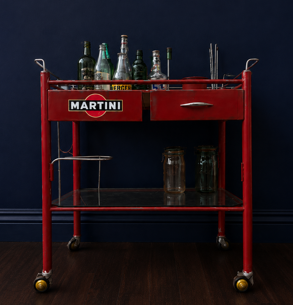 Vintage Martini logo drinks trolley ex medical