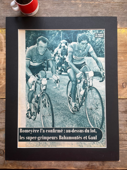 Vintage cycling print Tour de france  Charly Gaul Federico Bahamontes 1959