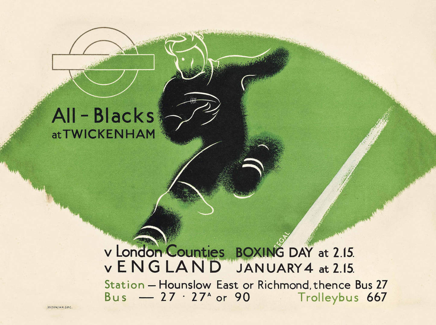 Vintage Advertising Poster - All blacks Rugby at Twickenham, London Transport, 1935