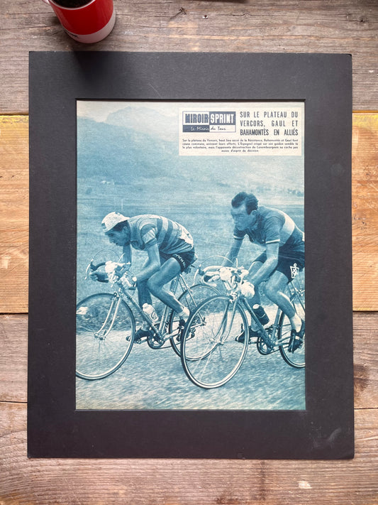 Vintage cycling print Tour de france  Charly Gaul Federico Bahamontes 1959