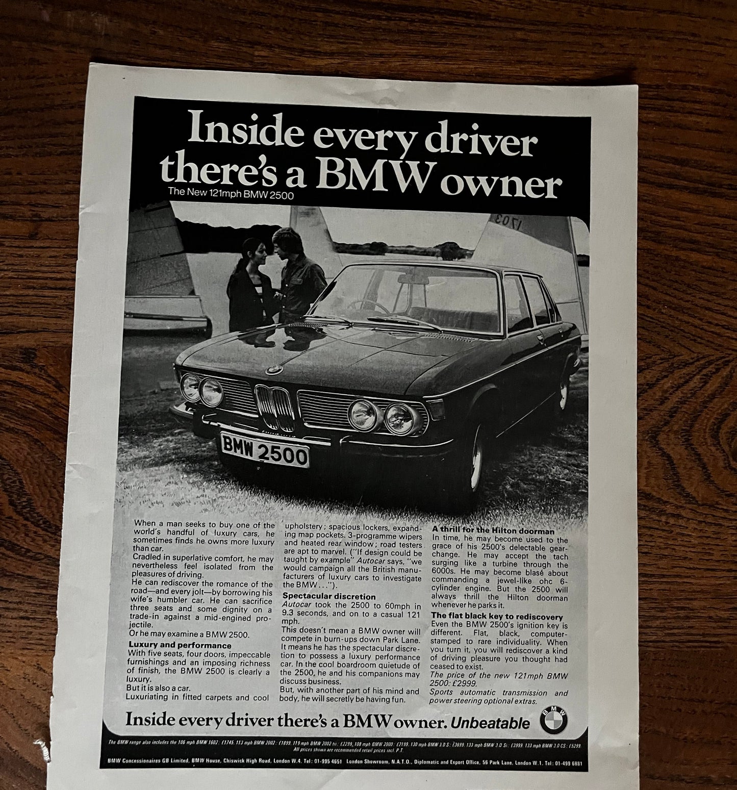 Vintage BMW 2500 Advertisement c1971