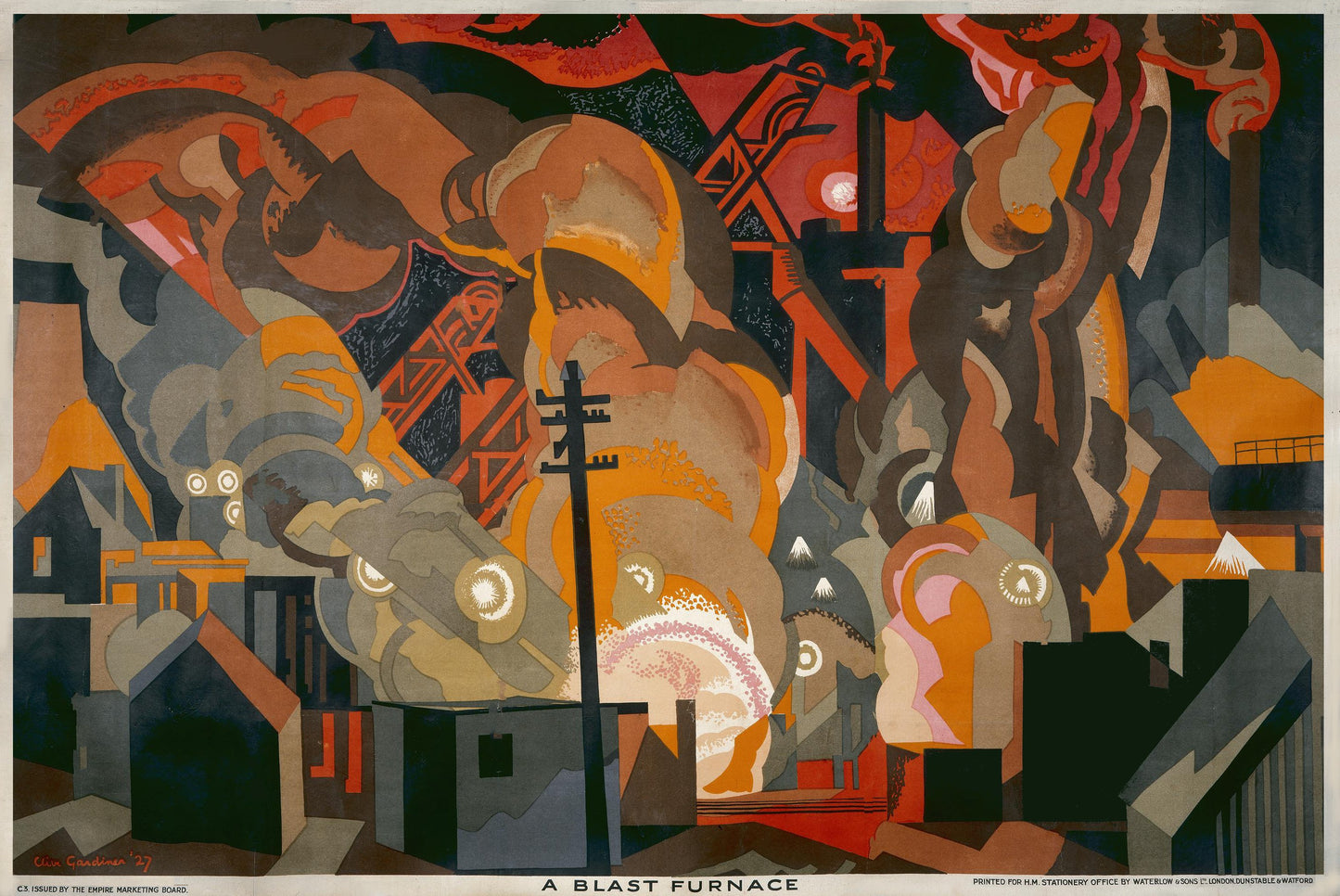 A blast furnace - Educational poster c1927 Industrial art poster