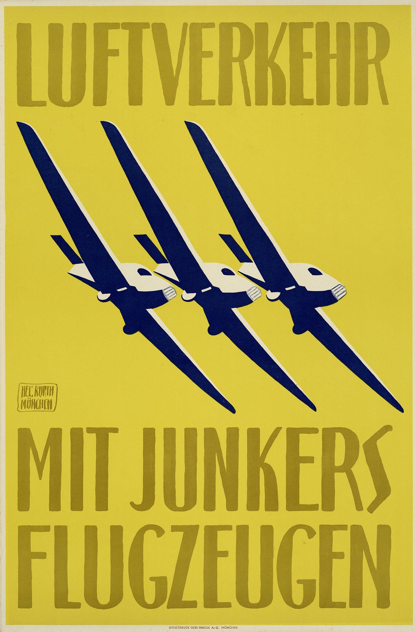 German vintage aviation poster 1919 Luftverkehr Junkers