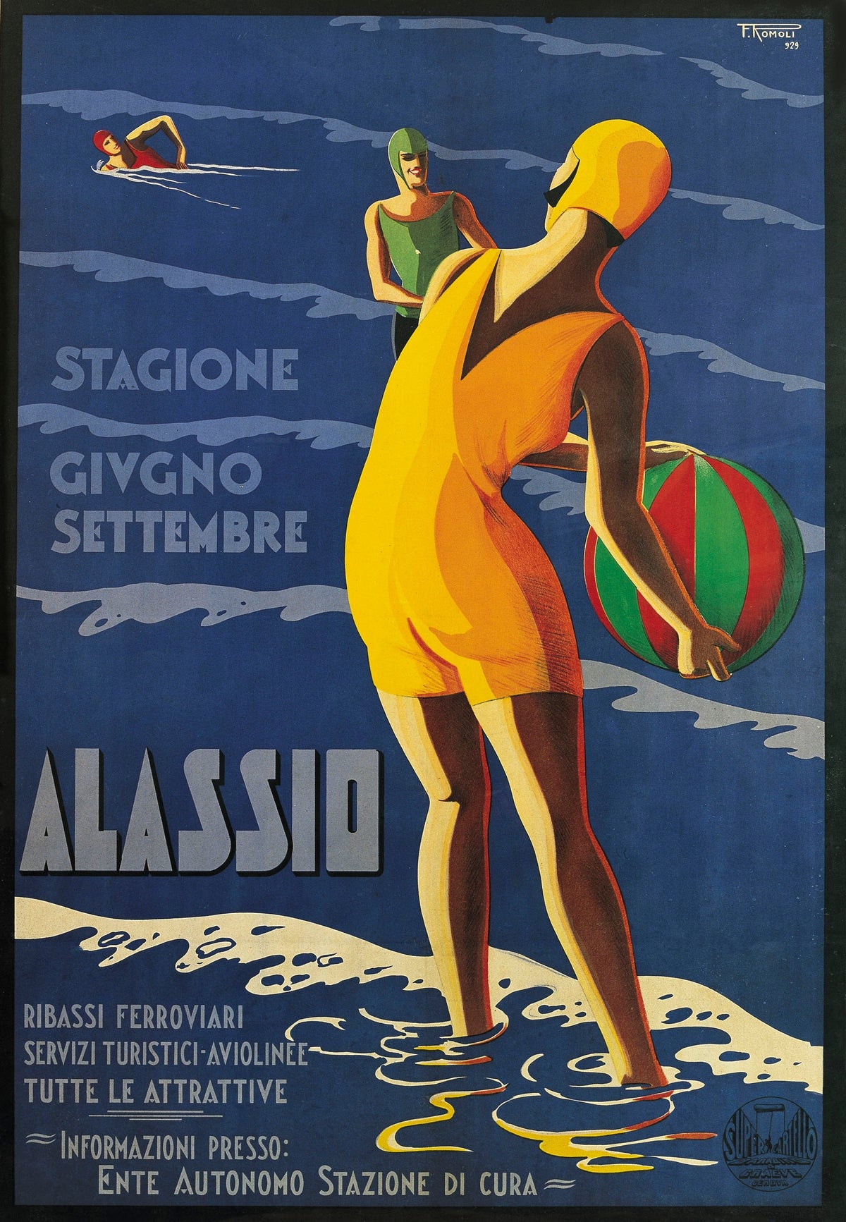 Alassio 1929 - F. Romoli Italian Seaside Poster