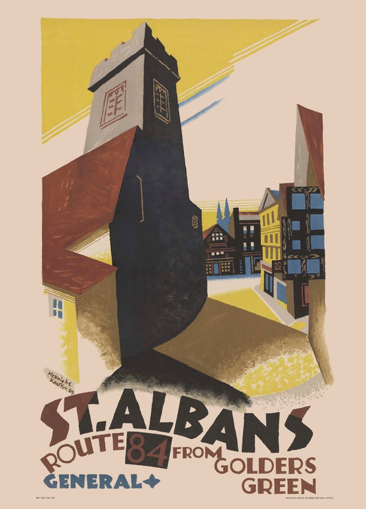 St Albans from Golders Green vintage transport poster Art deco 1920s